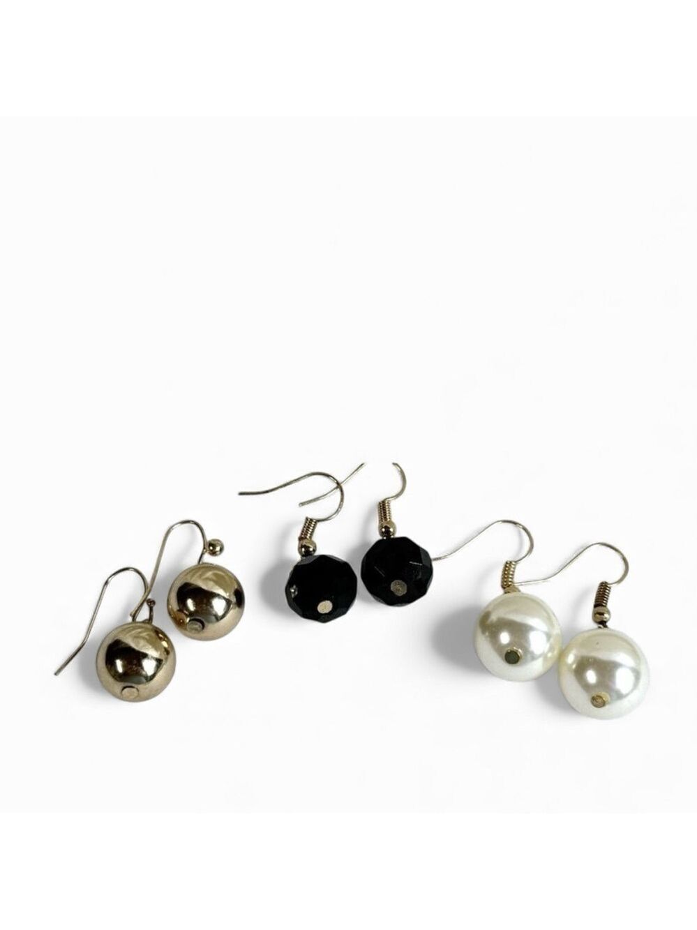 Gold Tone Faux Pearl Black Bead Dangle Earrings Lot